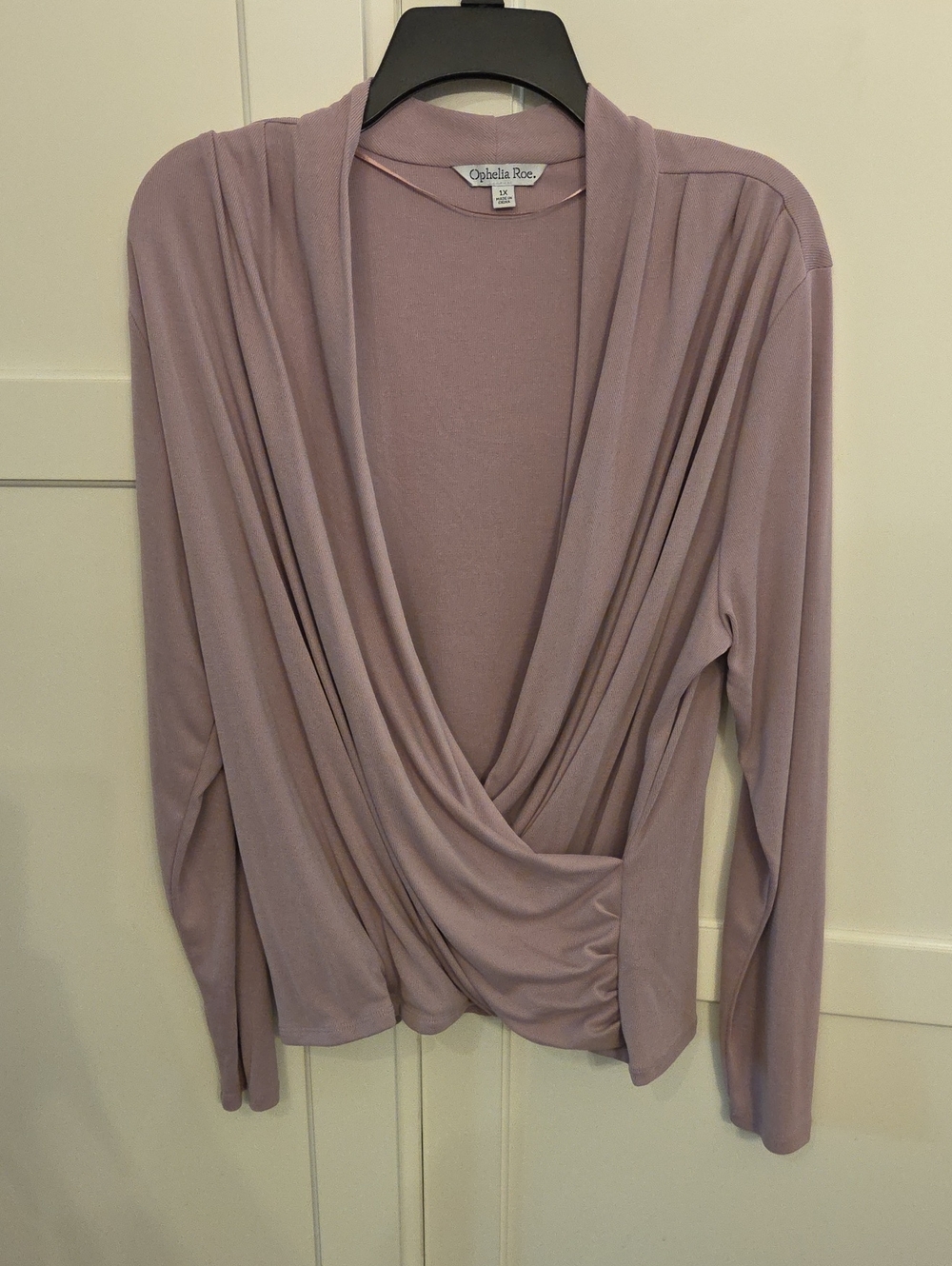 Ophelia Roe Lavender Draped Wrap-Front Women's 1X Top
